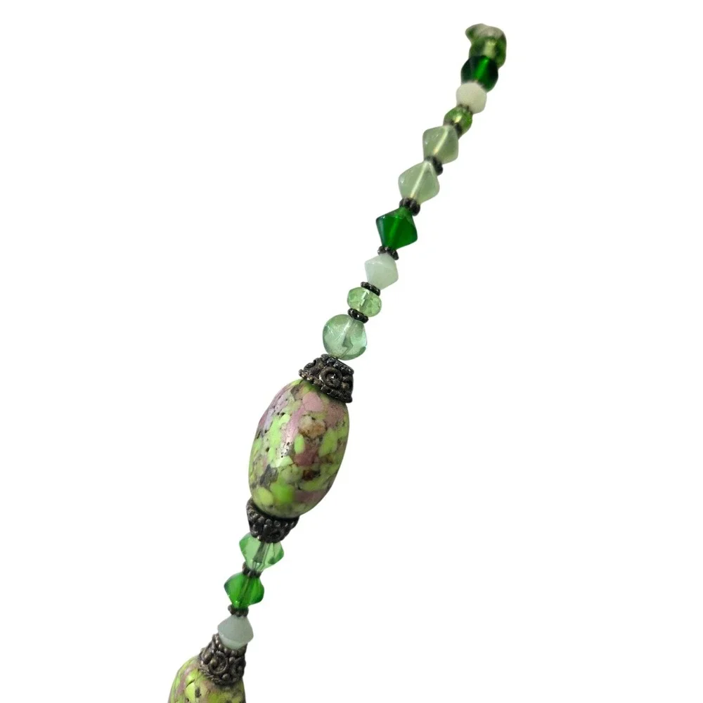 Vtg Natural Lime Turquoise Beads Beaded Necklace Crystals‎ Cap Accents Spacers